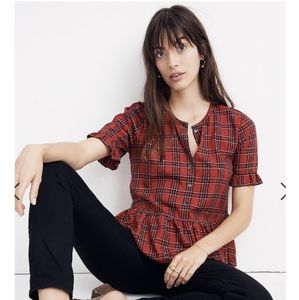 Madewell Studio Ruffle Plaid Blouse